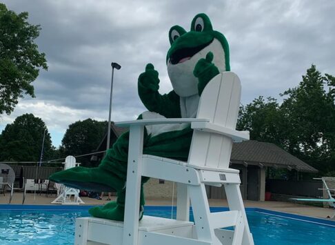 Chuckles the frog as a life guard