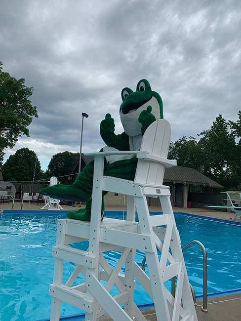 Chuckles the frog as a life guard