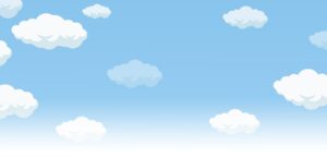 Illustrated white fluffy clouds on a light blue background.